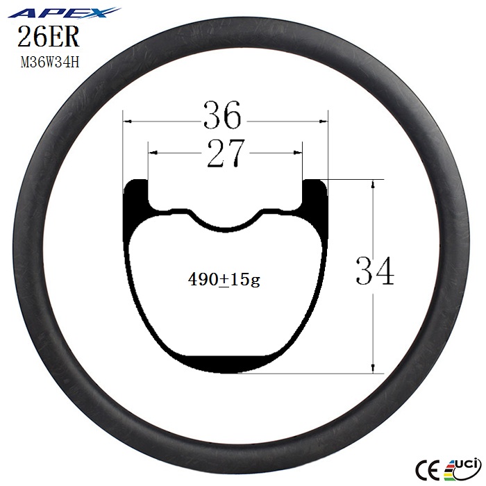 26er hot selling depth 34mm down hill DH mountain bike carbon rims M36W34H